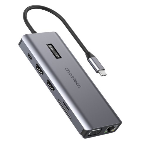 Adapter HUB wielofunkcyjny z wyświetlaczem USB-C USB-A VGA AUX SD TF 12w1 szary CHOETECH