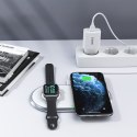 Ładowarka bezprzewodowa Qi 2w1 do smartfona Apple Watch ze stojakiem USB Typ C biały CHOETECH