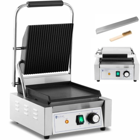 Grill kontaktowy elektryczny płyta gładka i ryflowana 23 x 22 cm 1800 W Royal Catering