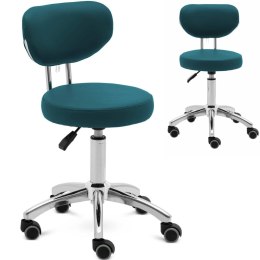 Krzesło kosmetyczne obrotowe z oparciem na kółkach 46-60 cm ASCONA - turkusowe Physa