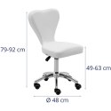 Krzesło kosmetyczne obrotowe z oparciem na kółkach 49-63 cm PULLY - białe Physa