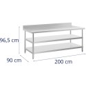 Stół blat roboczy stalowy nierdzewny przyścienny z rantem 2 półki 200x90cm Royal Catering