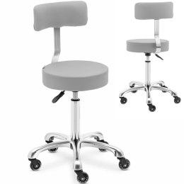 Krzesło taboret hoker kosmetyczny z oparciem na kółkach do 150 kg WELLS szary Physa