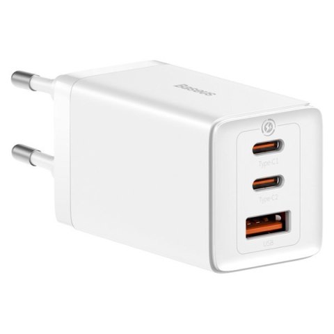 Szybka ładowarka sieciowa GaN 2x USB-C USB 65W + kabel USB-C biała BASEUS