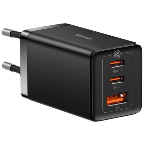 Szybka ładowarka sieciowa GaN 2x USB-C USB 65W + kabel USB-C czarna BASEUS