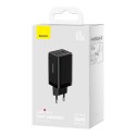 Szybka ładowarka sieciowa GaN 2x USB-C USB 65W + kabel USB-C czarna BASEUS