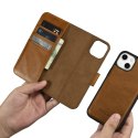 2w1 etui skórzany pokrowiec z klapką iPhone 14 Anti-RFID Oil Wax Wallet Case jasno-brązowy ICARER