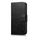 2w1 etui skórzany pokrowiec z klapką iPhone 14 Plus Anti-RFID Oil Wax Wallet Case czarny ICARER