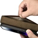 2w1 etui skórzany pokrowiec z klapką iPhone 14 Pro Anti-RFID Oil Wax Wallet Case ciemno-brązowy ICARER