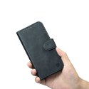 2w1 etui skórzany pokrowiec z klapką iPhone 14 Pro Anti-RFID Oil Wax Wallet Case niebieski ICARER