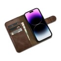 2w1 etui skórzany pokrowiec z klapką iPhone 14 Pro Max Anti-RFID Oil Wax Wallet Case ciemno-brązowy ICARER