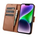 2w1 etui skórzany pokrowiec z klapką iPhone 14 Plus Anti-RFID Wallet Case brązowy ICARER