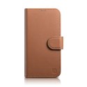 2w1 etui skórzany pokrowiec z klapką iPhone 14 Plus Anti-RFID Wallet Case brązowy ICARER