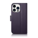 2w1 etui skórzany pokrowiec z klapką iPhone 14 Pro Anti-RFID Wallet Case ciemnofioletowy ICARER