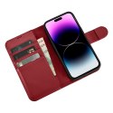 2w1 etui skórzany pokrowiec z klapką iPhone 14 Pro Anti-RFID Wallet Case czerwony ICARER