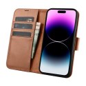 2w1 etui skórzany pokrowiec z klapką iPhone 14 Pro Max Anti-RFID Wallet Case brązowy ICARER