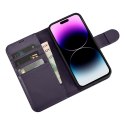 2w1 etui skórzany pokrowiec z klapką iPhone 14 Pro Max Anti-RFID Wallet Case ciemnofioletowy ICARER