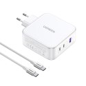 Ładowarka sieciowa GaN Nexode USB-A 2x USB-C 140W + kabel USB-C 1.5m biała UGREEN